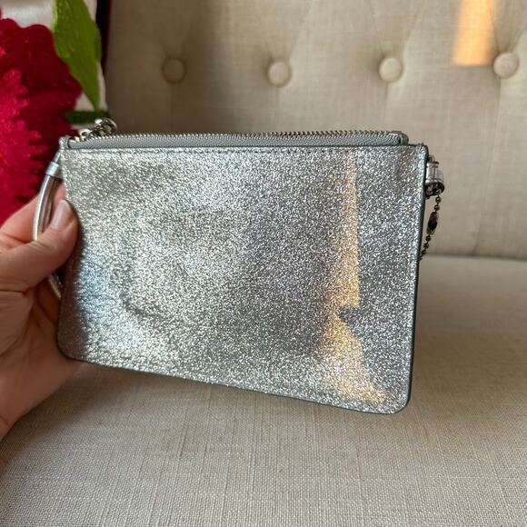 Coach Sparkle Silver Large Wristlet Clutch Wallet - Picture 3 of 8